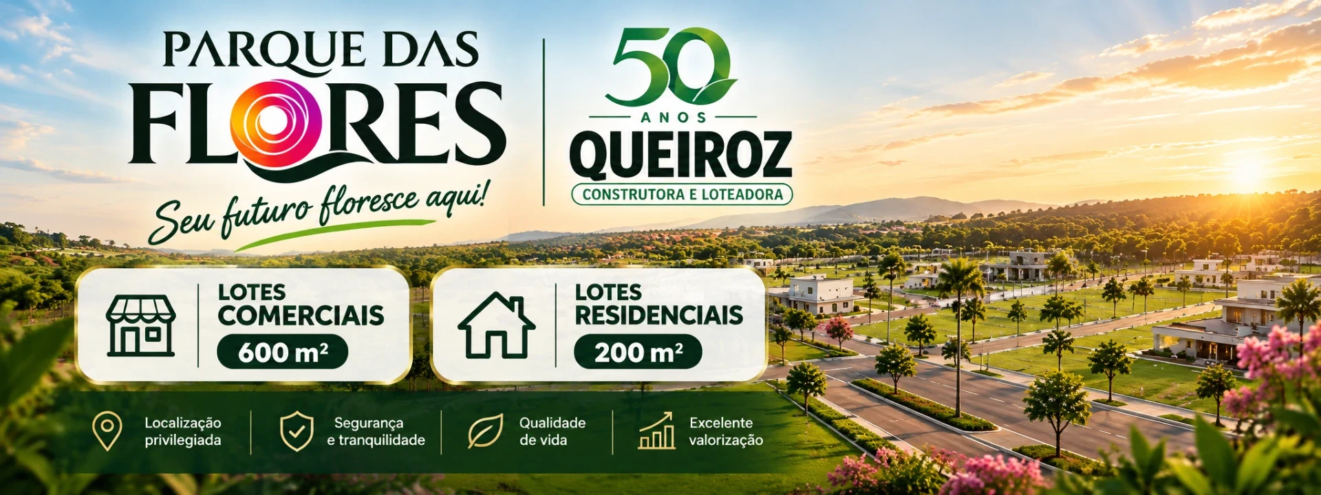 Parque das Flores — Seu futuro floresce aqui, campanha horizontal